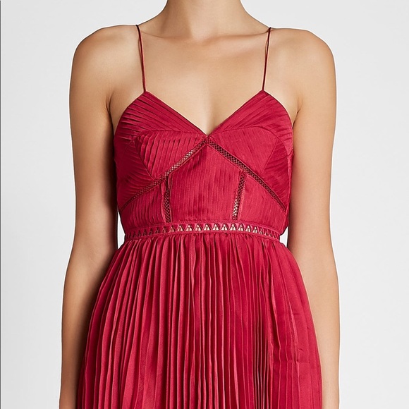 fuchsia pleated chiffon midi dress